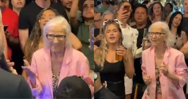 Aos 89 anos, Dona Isaura mostra que felicidade não tem idade ao curtir ‘pagodinho’ em Florianópolis