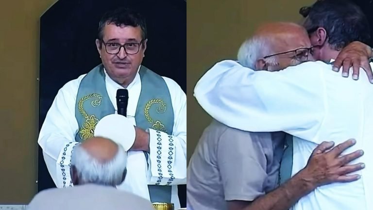 Avô sobe ao altar e abraço interrompe missa em SC após morte de neto: ‘muita dor’