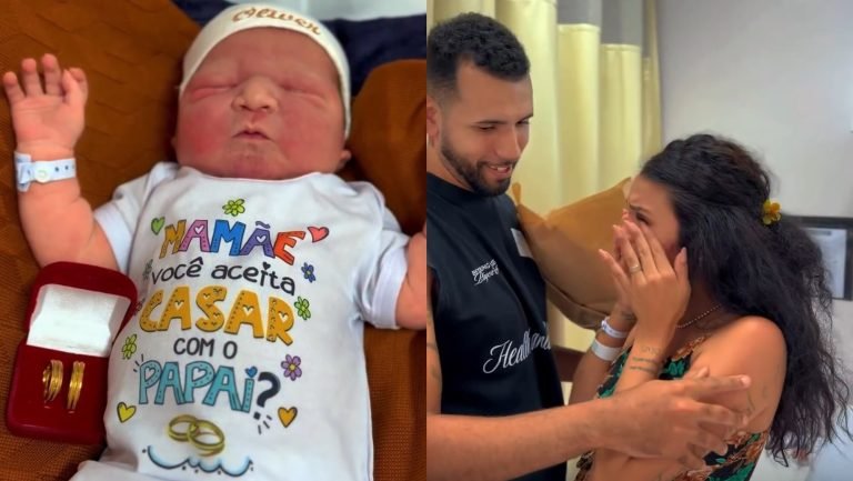 “Você aceita casar com o papai?”: pedido de maternidade surpreendente mãe logo após o parto em SC