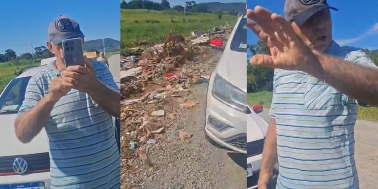 ‘Fez perder a benção’: idoso tenta agredir motoboy ao ser flagrado jogando lixo em rua de SC