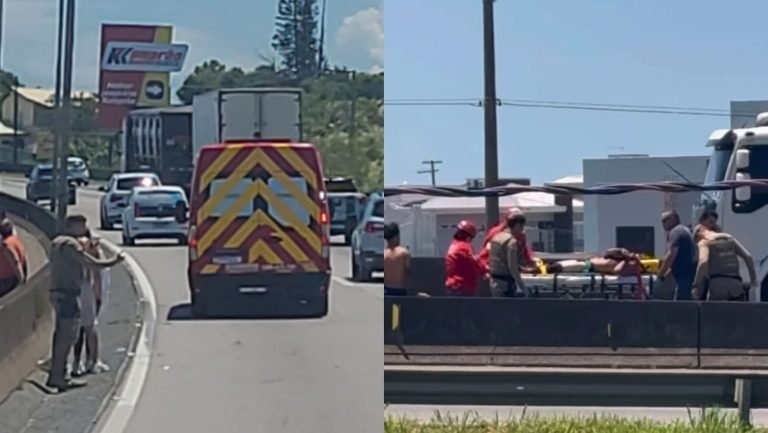 ‘Cena de filme’: homem algemado quebra vidro de viatura, foge e acaba atropelado na BR-101