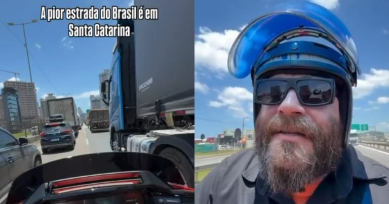 “Pior estrada do Brasil”: motociclista divide opiniões após vídeo polêmico em Santa Catarina