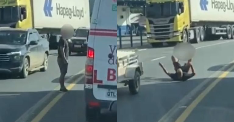 Motorista interrompe o trânsito para discutir e acaba ‘atropelando’ carretinha em rodovia de SC