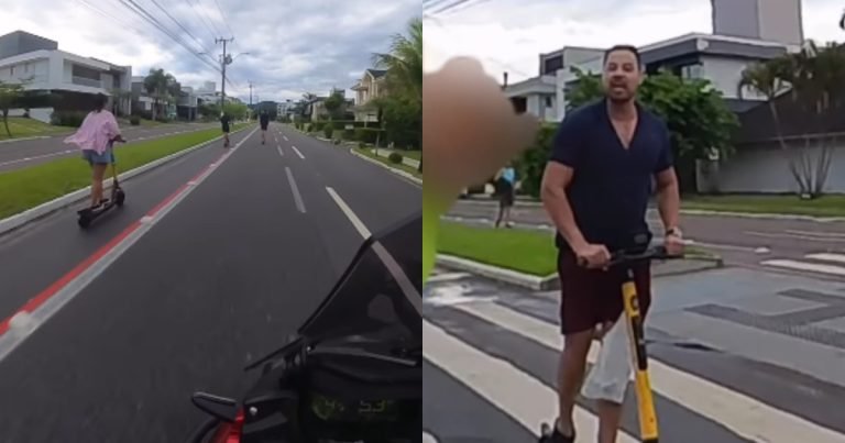 ‘Achou que tava na razão’: patinete fora da área permitida gera discussão no meio de avenida em Florianópolis