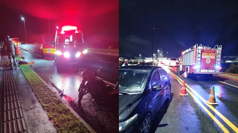 Garupa sofre múltiplas fraturas após violenta colisão entre carro e moto em Gaspar