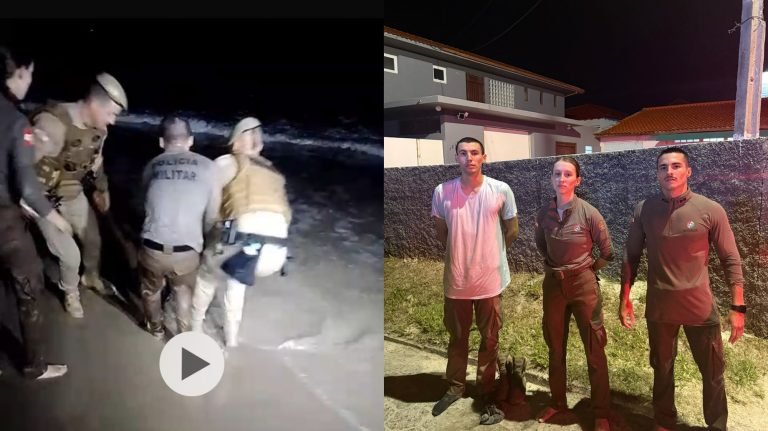 Após 15h de serviço, PMs que retornavam do Carnaval salvam homem no mar em Florianópolis