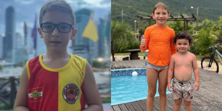 Menino se joga em piscina para salvar o primo bebê que já estava em grau 6 de afogamento em SC​​​​​​​​​​​​​​​​