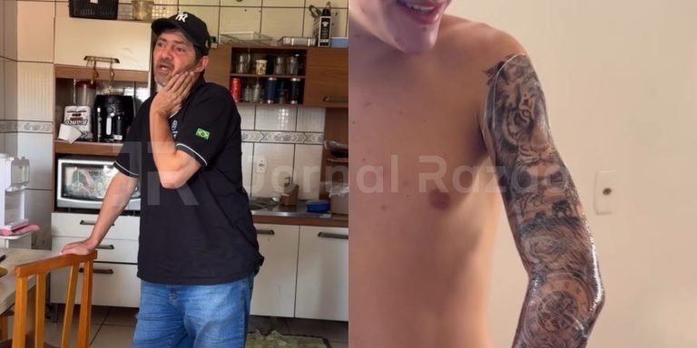Pai reage após filho ‘fechar’ o braço de tatuagem em SC e vídeo viraliza