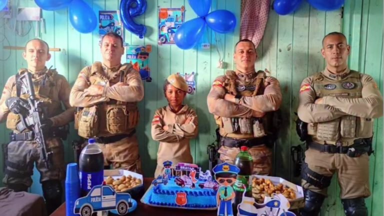 Menino realiza sonho no dia do aniversário e vive momento emocionante com a PM