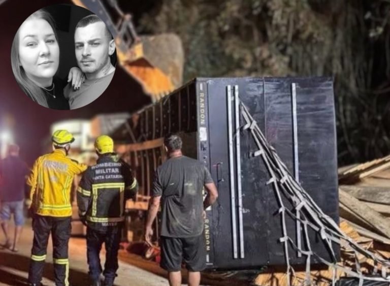 ‘Ela estava grávida’: casal morre esmagado por carga de caminhão em Santa Catarina