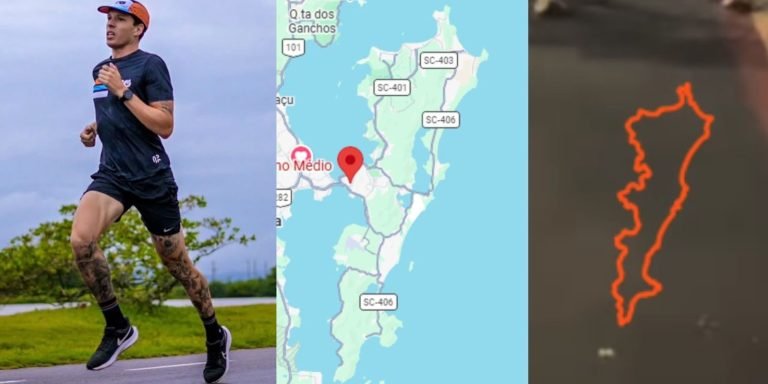 Jovem completa volta à Ilha de Florianópolis em menos de 24h e GPS forma mapa da cidade