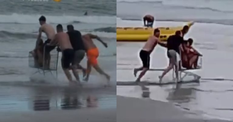 Carrinho de mercado vira “brinquedo” e jovens são lançados ao mar em praia de Itapema