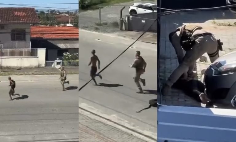‘A vítima de sociedade aí, ó’: população aplaude a PMSC após prisão de ladrão que tentou fugir correndo