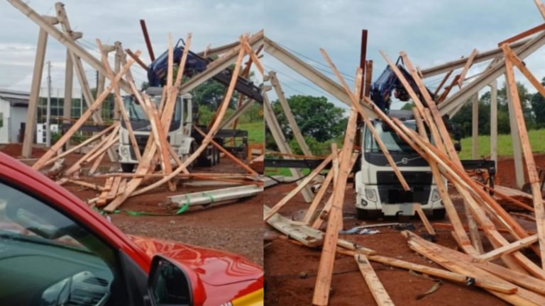 ‘Estrutura inteira cedeu’: dois operários ficam feridos após desabamento de galpão em construção no Extremo-Oeste de SC