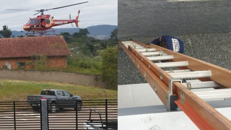 Homem sofre mal súbito e é resgatado de telhado em cidade de SC