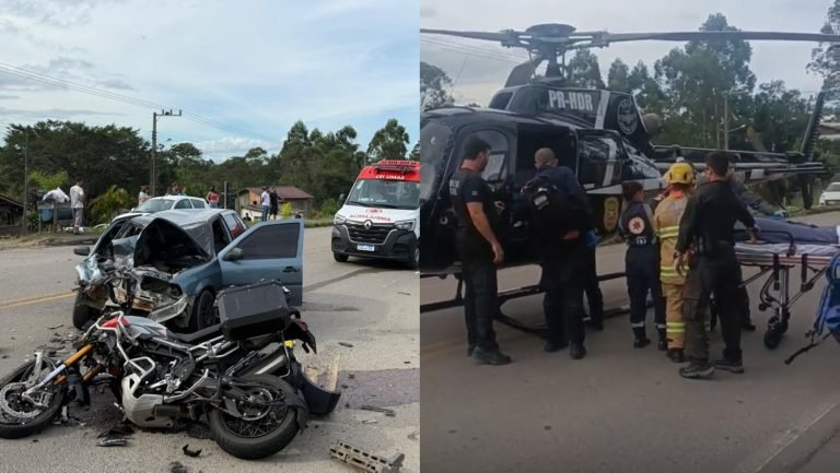 Passageira de moto morre em grave acidente com carro na SC-446