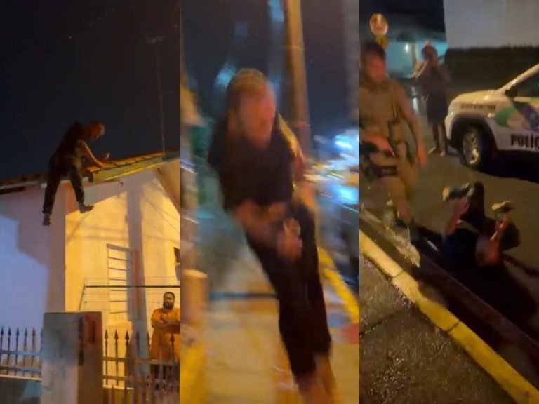 VÍDEO: Moradores flagram homem em telhado após invasão de residência em Tijucas