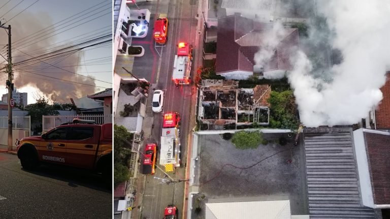 Bombeiros salvam casas vizinhas de incêndio em imóvel abandonado em Florianópolis