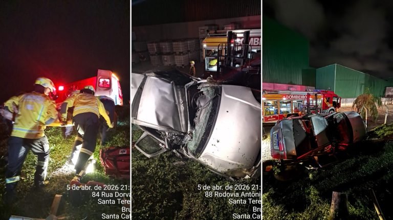 Motorista fica ferido após carro cair em ribanceira de 5 metros em Brusque
