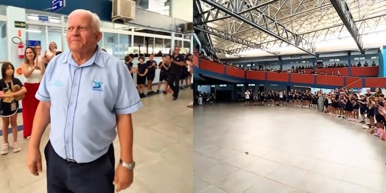 Porteiro que recebeu gerações de alunos por mais de uma década ganha despedida emocionante em colégio de SC